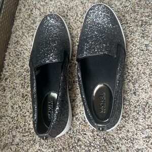 Michael Kors black sparkle sneakers, size 8